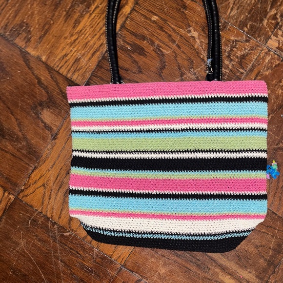 Striped vintage Multicolor Tote Bag with Black Handles - Picture 7 of 8
